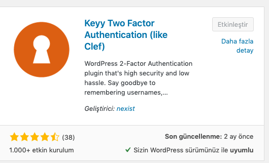 keyy two factor eklenti görseli, wordpress güvenlik önlemleri