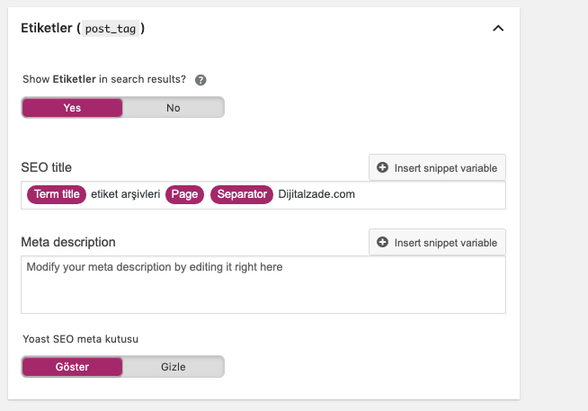 yoast seo ayarları etiket kullanımı