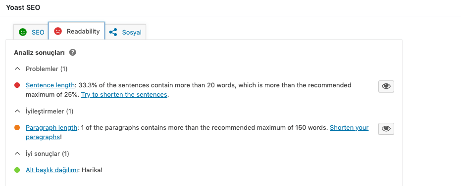 okunabilirlik yoast seo