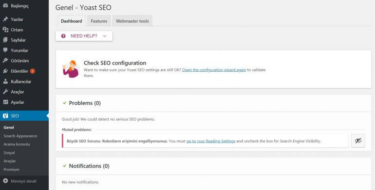 yoast seo genel dashboard görsel