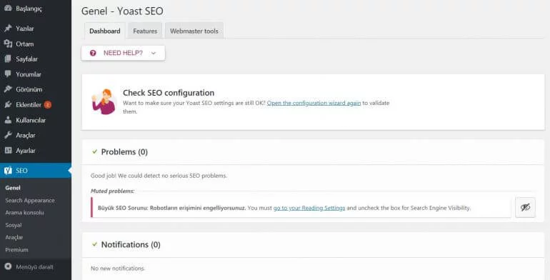 yoast seo genel dashboard görsel