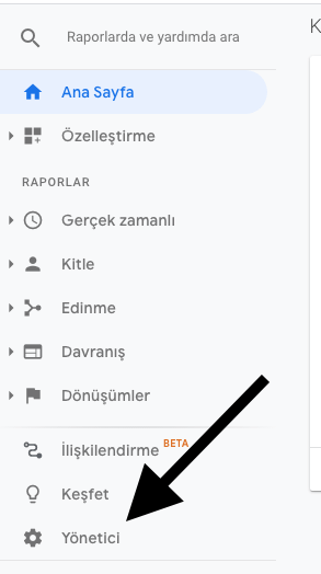 Analytics yönetici paneline giriş