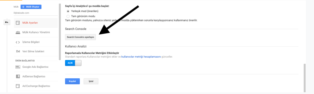 Search Console'u bağla