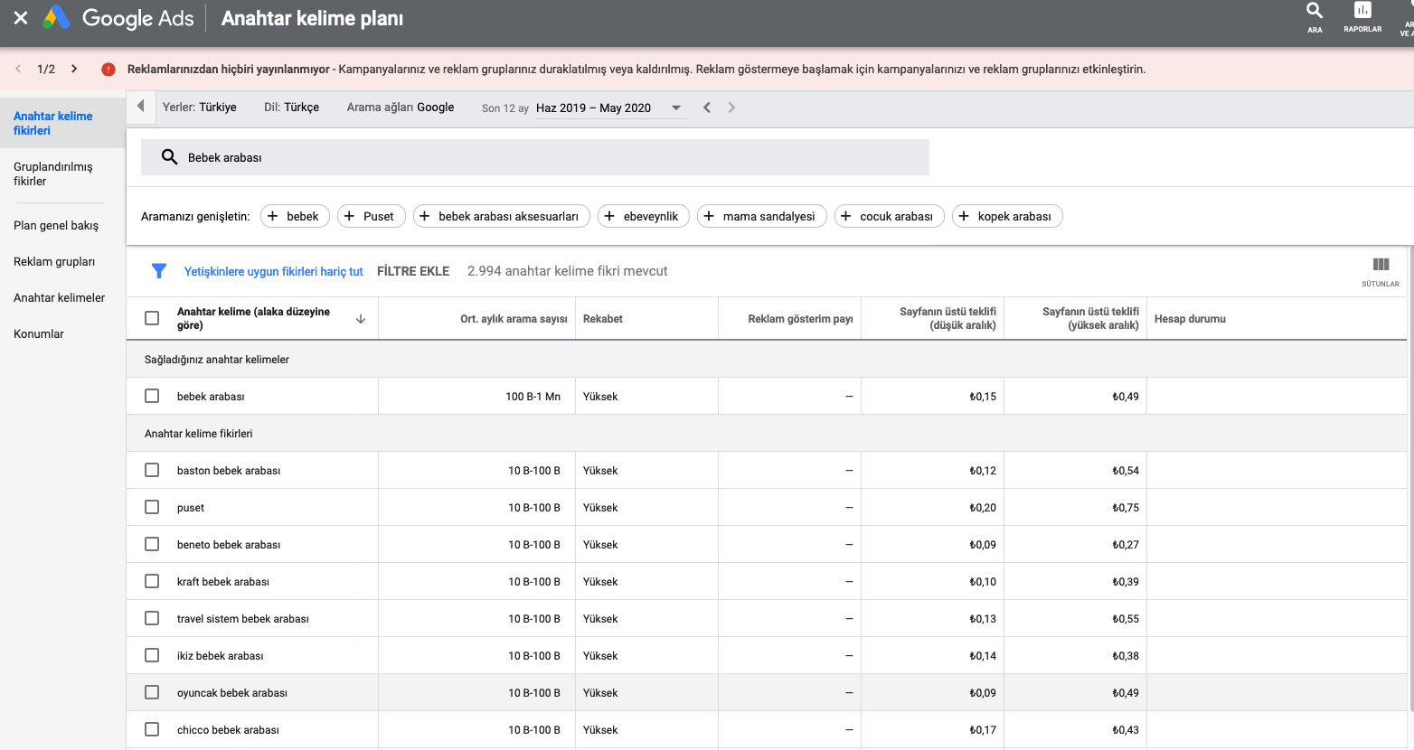 Google anahtar kelime planlayıcı