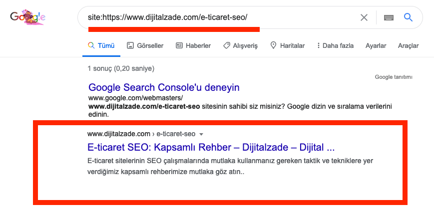 Google üzerinde site komutu kullanarak indeks kontrol etmek