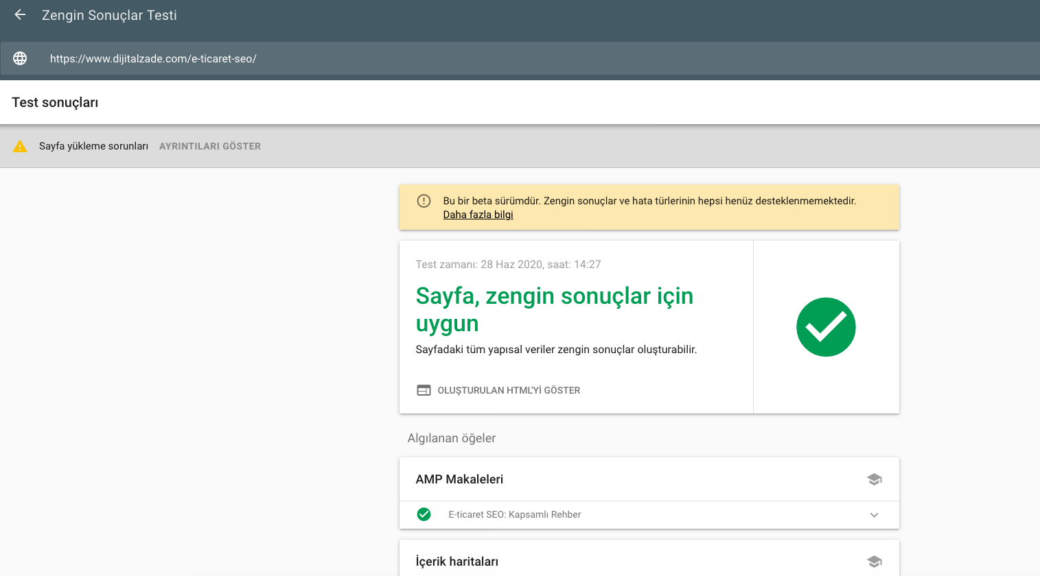 Zengin sonuçlar testi
