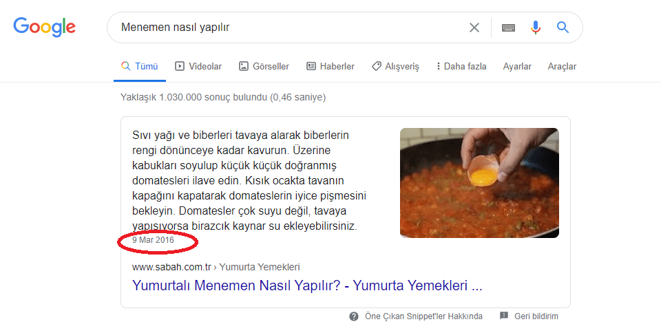 Güncellik ve Google Sıralaması Örneği