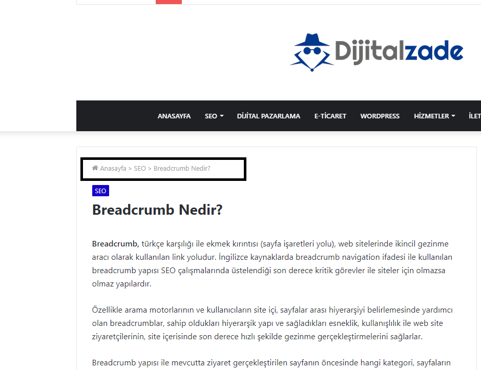 Breadcrumb nedir örnek görsel