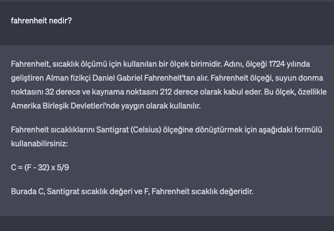 Chat GPT nedir sorusu örneği