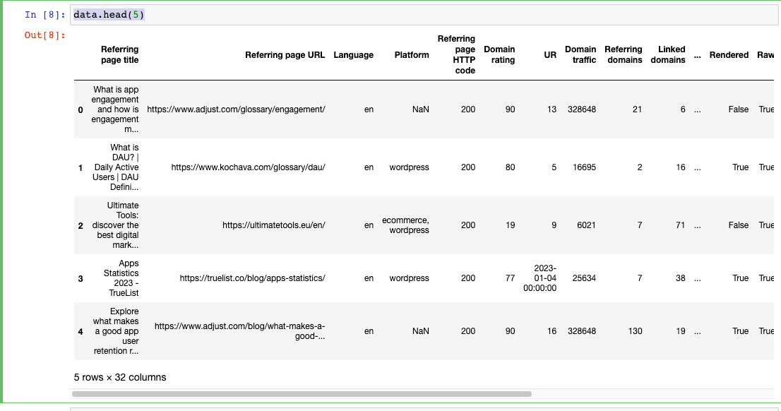 DataFrame haline getirilen verinin okunması